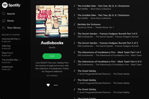 Free audio books spotify - But if you love the classics and don't want to pay for audiobooks, LibriVox is a fantastic Audible alternative. Download: LibriVox Audio Books for iOS | Android (Free) 4. Loyal Books. Loyal Books is much like LibriVox in that its collection consists of free, public-domain audiobooks.